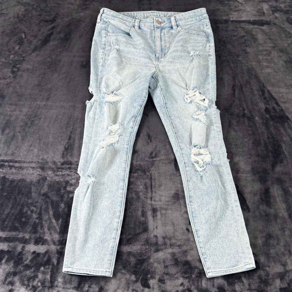 American Eagle The Dream Jean Womens 8 Short Light Wash Distressed Ripped Skinny